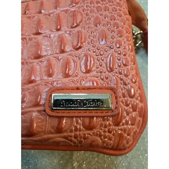 Madi Claire Peach Croc Embossed Leather Mini Crossbody Wallet Purse - Picture 2 of 7